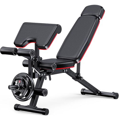 XDDIAS Workout Bench, Adjustable Weight Bench with Leg Extension and Leg Curl, Extended Headrest, 900LBS Preacher Curl Bench Incline Decline Flat Workout Bench for Home Gym Full Body Exercise - color: Black+Textural
