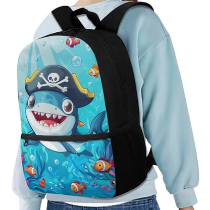 Cartoon Shark Backpack for Boys Kids Backpack with Lunch Box Water Bottle Pouch and Zipper Pencil Pouch 4PCS Set Bookbag with Front Pocket for School 17" Sturdy School Bag for Elementary Girls - color: Cartoon Shark