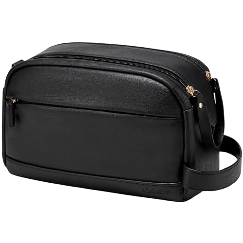 PU Leather Toiletry Bag for Men - Water Resistant Travel Bag for Toiletries, Bathroom Essentials, Accessories - Black - color: Black, size: Medium