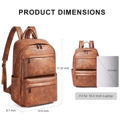 Vegan Leather Backpack for Women and Men, Fits 16.0 Inch Laptop, Multi-Pocket Design with Water Bottle and Luggage Strap, Ideal for Work, Travel, and Daily Use, Brown - color: 1-1 Brown