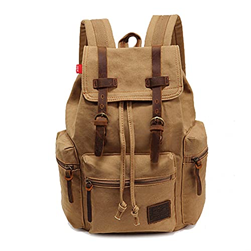 AUGUR High Capacity Canvas Vintage Backpack - for School Travel 12-15" Laptop Backapcks for Men Casual Daypacks Rucksack (M-Khaki) - color: Khaki, size: Medium