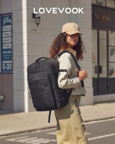 LOVEVOOK 40L Carry on Backpack, Large 17 Inch Travel Backpack for Women Men, Personal Item Bag Airline Approved with 3 Packing Cubes, Hiking Backpack Waterproof Weekender Essentials Casual Daypack - color: Black, size: 40L-4PCS