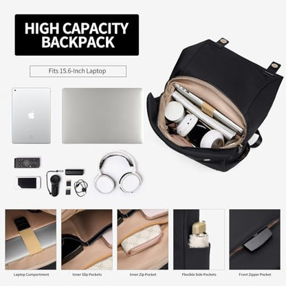 Women Laptop Backpack Computer Backpacks Carry On Waterproof backpack Fits 15.6Inch Notebook Travel Commute College (Black) - color: Elegant Black, size: 15.6 Inch