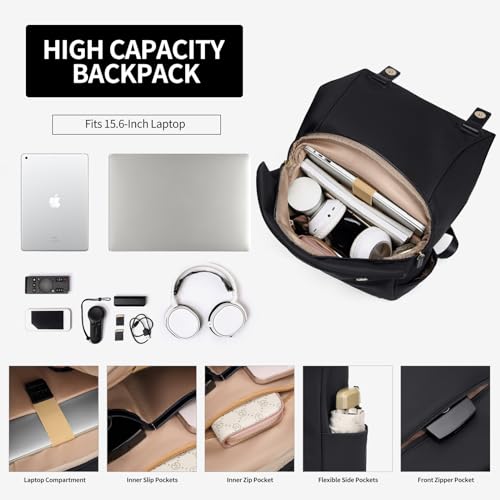 Women Laptop Backpack Computer Backpacks Carry On Waterproof backpack Fits 15.6Inch Notebook Travel Commute College (Black) - color: Elegant Black, size: 15.6 Inch