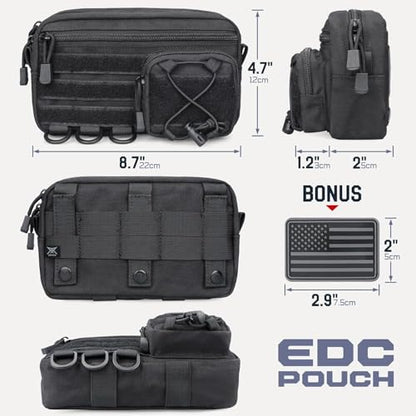 Molle Admin Pouch for Tactical Backpack, EDC Tool Pouch Organizer, Tactical Admin Pouch Molle, Belt Zipper Utility Waist Bag, Horizontal Phone Pouch with US Flag Patch - color: Black