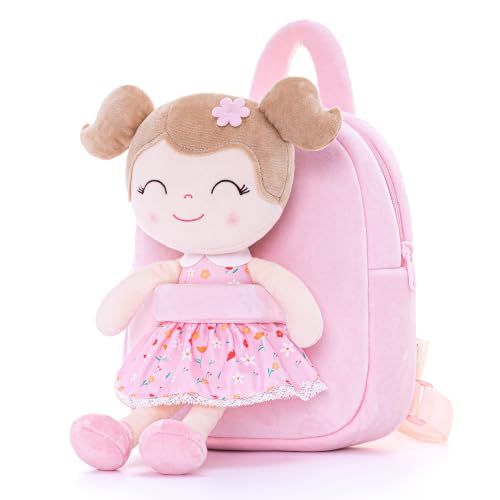 Gloveleya Kids Backpacks Girls Backpack Plush Bags Diaper Bag Backpack with Floral Doll Pink - color: A061 Flower Pink Backpack, size: 9 inches
