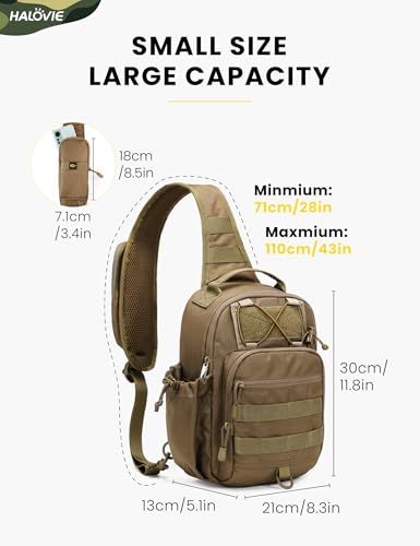 HALOVIE Anti-theft Tactical Sling Bag RFID Khaki Military Shoulder Bag with Phone Pack EDC Molle Crossbody Bag for men - color: Khaki