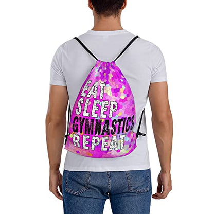 Drawstring Backpack Gym String Bag Sports Drawstring Sackpack For Women Men - color: New Eat Sleep Gymnastics Repeat