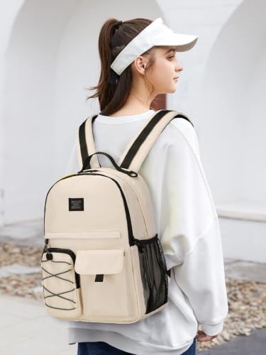 Lohol Casual Backpack for Teen Boys and Girls, Daypack with Anti Theft Pocket for Travel School (Beige) - color: Beige