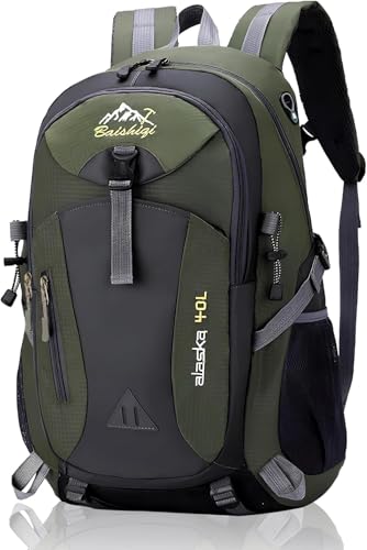 40L waterproof backpack for men, Lightweight Daypack for Men, Polyester Rucksack, Breathable Backpack with Multi Pockets for Camping Walking Commuting Outdoor Short Trips-Green - color: Green