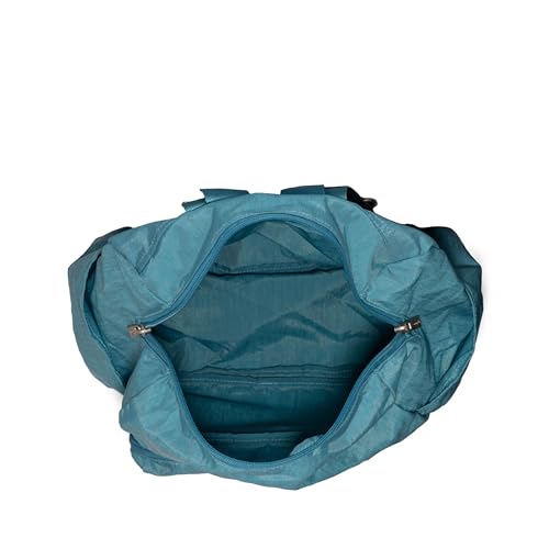 Carryall Packable Lightweight Travel Backpack 14x11" Folding Compact Nylon Washable Weekender Daypack w/Luggage Sleeve - color: Seaside Blue