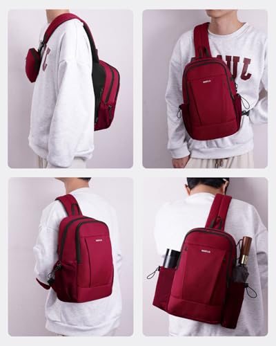 ECOHUB Anti-Theft Crossbody Bag Men Women, RFID Blocking Lightweight Sling Backpack Eco-Friendly with 9 Pockets Sturdy SBS Zippers Water Resistant for Travel Work Hiking Outdoor, Red - color: Red