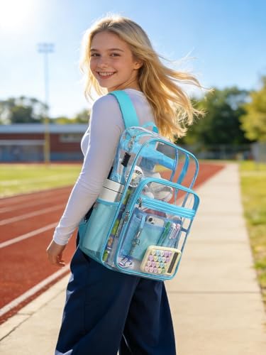 Clear Backpack Heavy Duty With A TSA Lock, 18 Inch Large Clear Back pack, Transparent See Through Bookbag for College, Work, Travel, Sport- Light Blue - color: Light Blue