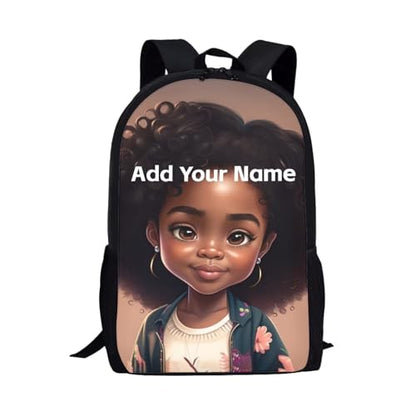 Custom Name Backpack for Girls 10-12/8-10 African Bookbag Kids School Bag 4Th Grade/5Th Grade With Side Pockets Black Schoolbag Personalized - color: African Black Girl-22