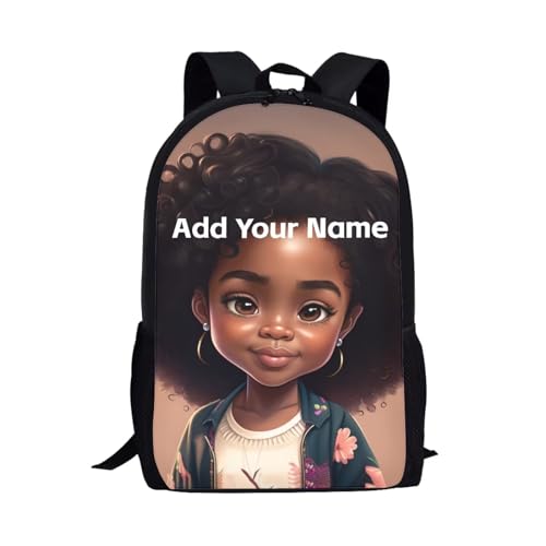 Custom Name Backpack for Girls 10-12/8-10 African Bookbag Kids School Bag 4Th Grade/5Th Grade With Side Pockets Black Schoolbag Personalized - color: African Black Girl-22