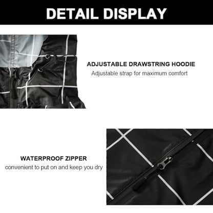Fashion Hooded Rain Poncho Waterproof Raincoat Jacket with pocket for Women/Men/Adult - color: Black Grid