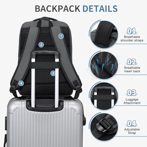 15.6 Inch Laptop Backpack for Men Women, 22L Business Travel Backpack W/USB Charging Port. Water Resistant Work Bookbag, Grey - color: Grey