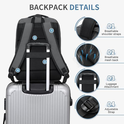 15.6 Inch Laptop Backpack for Men Women, 22L Business Travel Backpack W/USB Charging Port. Water Resistant Work Bookbag, Grey - color: Grey