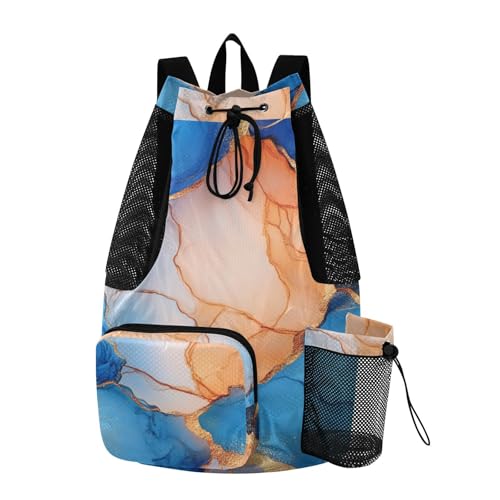 Draw String Back Bag Gym Bag With Pockets String Backpack Bag Waterproof Marble Royal Blue Peach - color: Color 12