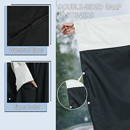 Fashion Hooded Rain Poncho Waterproof Raincoat Jacket with pocket for Women/Men/Adult - color: Black/White