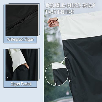 Fashion Hooded Rain Poncho Waterproof Raincoat Jacket with pocket for Women/Men/Adult - color: Black/White