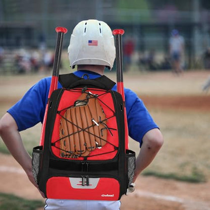 Goloni | Baseball Backpack,Baseball Bag for Adult,Softball Bat Bag with Shoes Compartment,Large Main Compartment for Helmet & accessories, Fence Hook - color: Pure red