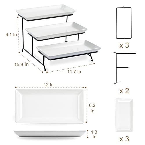 LYEOBOH Tiered Serving Stand and Platters Set, Large Tiered Tray Stand, 3 Tier Serving Tray with Collapsible Sturdier Rack, 12 Inches Tier Serving Platter for Party, Display, Dessert, and Cupcake - color: Black, style: 12inch Rectangle platter