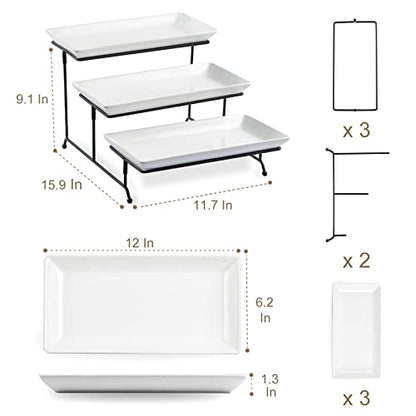 LYEOBOH Tiered Serving Stand and Platters Set, Large Tiered Tray Stand, 3 Tier Serving Tray with Collapsible Sturdier Rack, 12 Inches Tier Serving Platter for Party, Display, Dessert, and Cupcake - color: Black, style: 12inch Rectangle platter