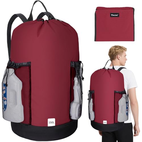 BALEINE 150L Laundry Bag Backpack, 900D Oxford Fabric Large Travel Laundry Bags with Shoulder Straps and 2 Mesh Pockets for College Dorm, Apartment, Laundromat (Red, 150L) ﻿ - color: Red, size: 150L