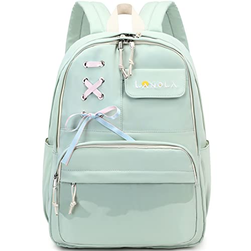 Lanola Teen Girl School Backpack Casual Daypack Bookbag Elementary College Travel Backpack with Cute Ribbon for Girls - color: Green