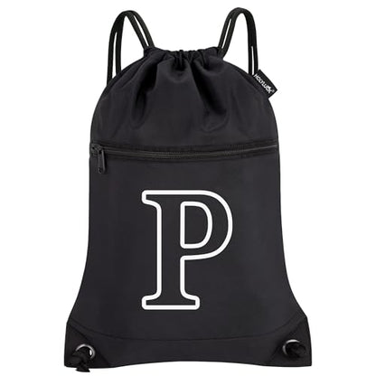 HOLYLUCK Drawstring Bags Initial Backpack Sackpack Cinch Bags for Sports, Gym, Travel, Beach (Black-P) - color: Black-p