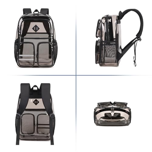 Clear Backpacks for School Heavy Duty Clear Bookbag Stadium Events Transparent Back Pack Girls Boys, Black Semitransparent - color: Black Semitransparent