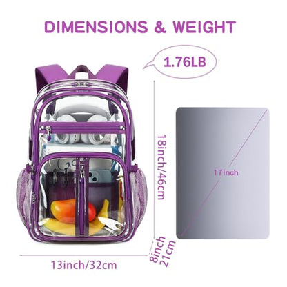 Cusangel Clear TPU XL Backpack for Girls Women,18" See Through Heavy Duty Bookbag,warehouses, school and other security check locations(Purple) - color: Purple-18in