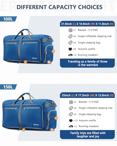 Gonex Large Foldable Travel Duffle Bag with Shoes Compartment, Packable Lightweight Water Repellent Duffel Bag for Camping Gym Weekender Bag - color: Deep Blue, size: 60L