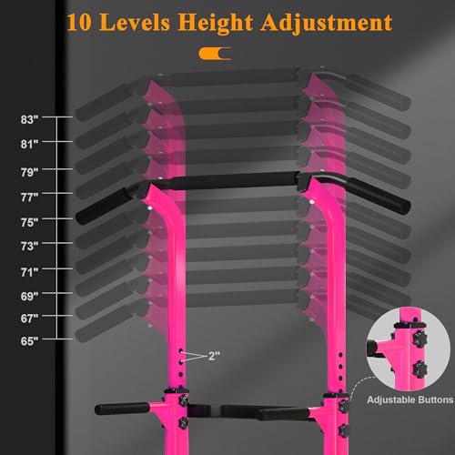 DlandHome Power Tower Pull Up Dip Station Multi-Function Fitness Equipment for Strength Training Adjustable Height Dip Stand for Home Gym - color: Pink
