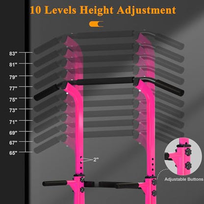 DlandHome Power Tower Pull Up Dip Station Multi-Function Fitness Equipment for Strength Training Adjustable Height Dip Stand for Home Gym - color: Pink