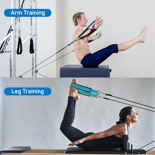TOBWOLF Pilates Straps - Double Loop D-Ring Straps for Reformer, Padded, Home Gym Workout - color: Blue