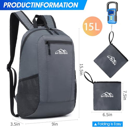 Lightweight Hiking Backpack Small,Waterproof Hiking Daypack,Foldable Backpack for Travel,Ultralight Daypack (Nylon, Grey) - color: Nylon Grey