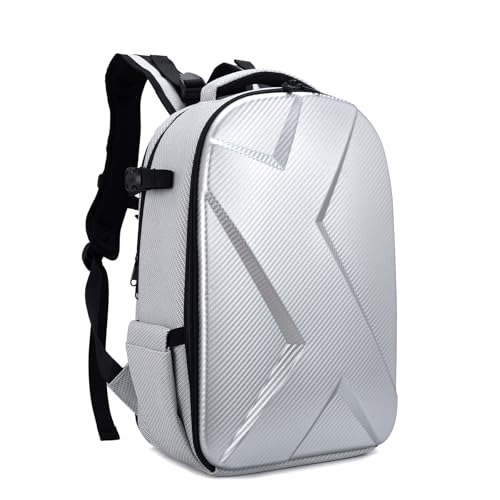 Camera Backpack Hard Shell Imitation Carbon Fiber DSLR, Waterproof Shockproof w/15.6" Lap Comp for Photo, Travelers & Daily. - color: Silver Gray
