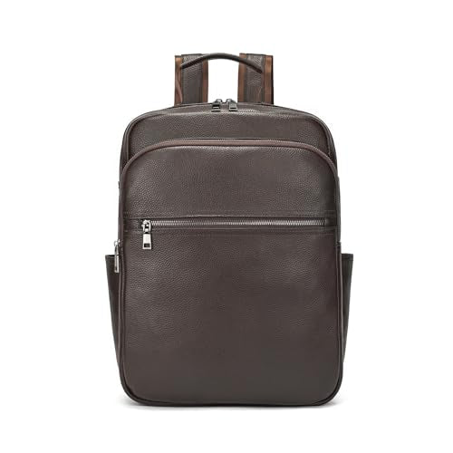 LUUFAN Genuine Leather Shoulder Bag for Men Casual Backpack Slim Daypack 15.6 Inch Laptop Rucksack Business Travel Outdoor Bag, Coffee - color: 8017-coffee