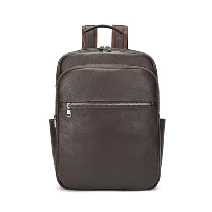 LUUFAN Genuine Leather Shoulder Bag for Men Casual Backpack Slim Daypack 15.6 Inch Laptop Rucksack Business Travel Outdoor Bag, Coffee - color: 8017-coffee