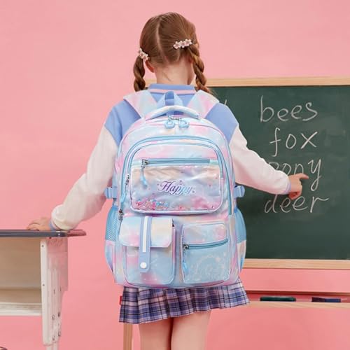 MCWTH Backpack for Teen Girls, Kawaii Cute Kids Elementary Student School Backpacks (Happy Blue) - color: Happy Blue