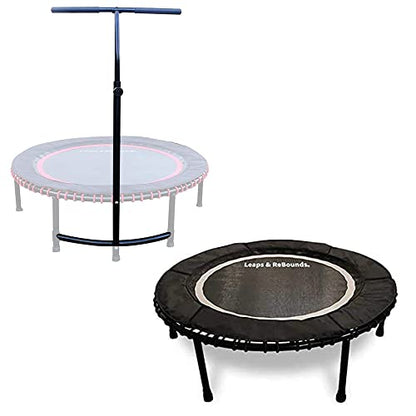LEAPS & REBOUNDS 48" Adjustable Stability Bar Attachment with 48" Mini Fitness Trampoline and Home Gym Rebounder for Cardio Exercises, Gray