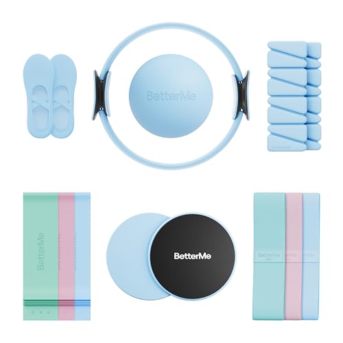 BetterMe Pilates Studio Kit – Pilates Ring, Pilates Ball, Resistance Bands & Sliders – Complete Pilates Equipment Set for Women – Home & Studio Pilates Workout Kit - color: Serenity Blue