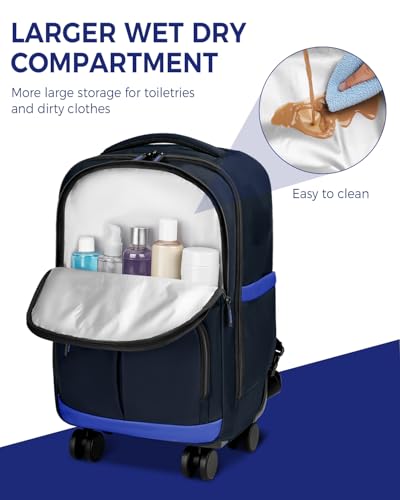 MATEIN Rolling Backpack 4 Wheels, 17 Inch Lightweight Rolling Backpack with Shoulder Straps, Water Resistant Roller Laptop Bag Carryon Luggage, Wheeled Travel Daypack for Business Men Adults