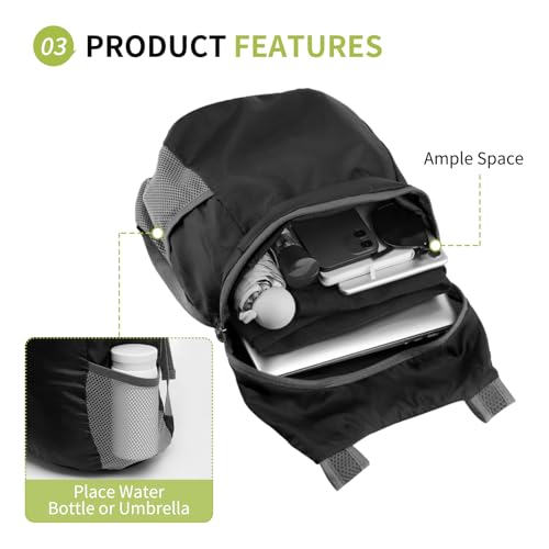 20L Ultra Hiking-Daypack Lightweight Foldable Travel Packable Backpack for Camping Cycling Outdoor,black - color: Black