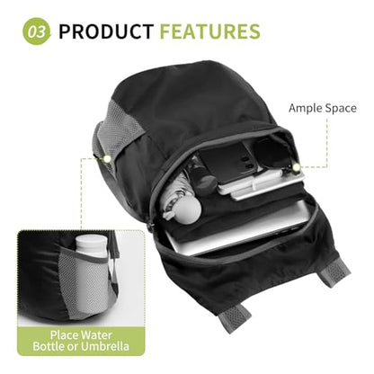 20L Ultra Hiking-Daypack Lightweight Foldable Travel Packable Backpack for Camping Cycling Outdoor,black - color: Black