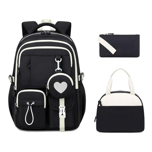 MOONBABY Girls Backpack, Kids Backpack for Girls, School bag for Primary Elementary Teenage, Middle School Students Bookbag - color: 3pcs-black