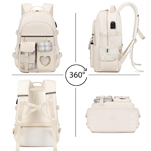 ACESAK Backpack for Girls - Bookbag Backpacks Schoolbag for Girls Kids Teen Women Casual Travel Daypacks - School Bag Elementary Middle School College Cute Backpack with Lunch Box (Beige) - color: Beige