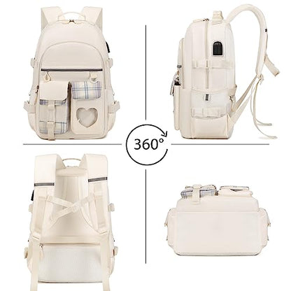 ACESAK Backpack for Girls - Bookbag Backpacks Schoolbag for Girls Kids Teen Women Casual Travel Daypacks - School Bag Elementary Middle School College Cute Backpack with Lunch Box (Beige) - color: Beige